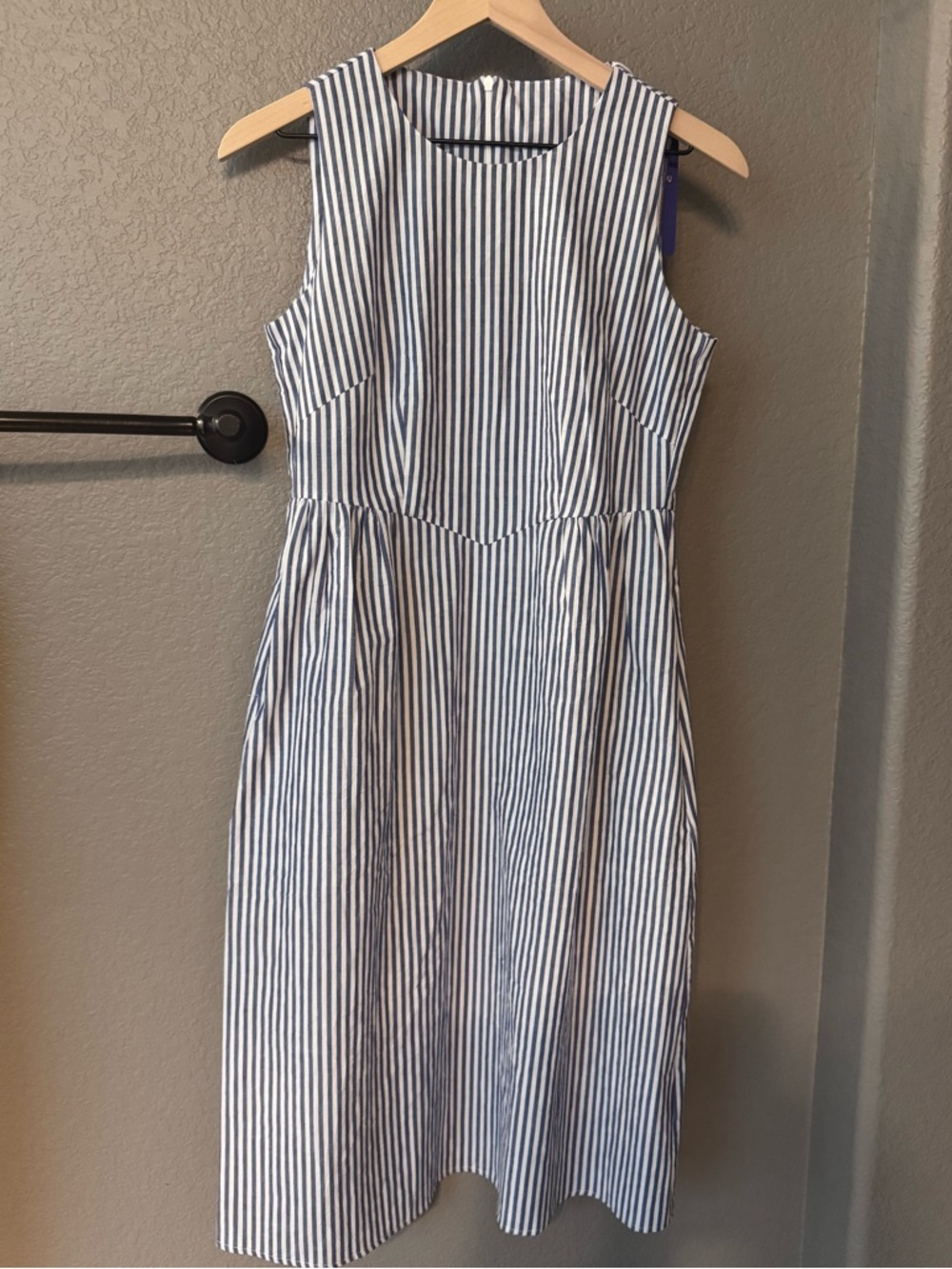 Chouyatou Blue White Striped Sleeveless Midi Dress Pockets NWT Cotton XS